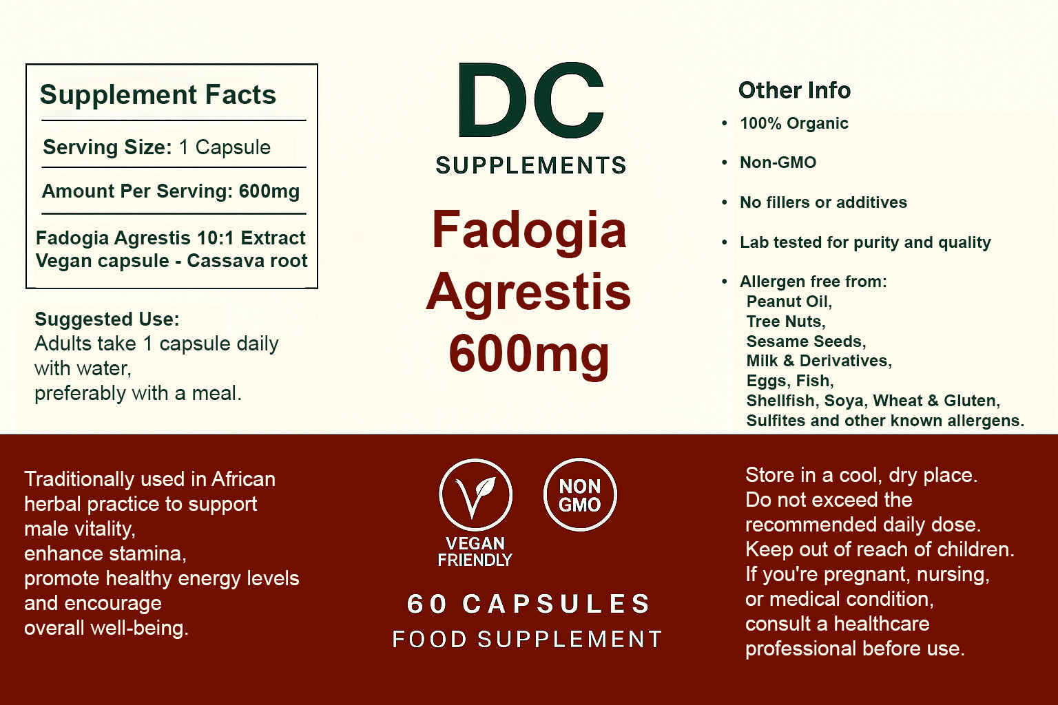Fadogia Agrestis 600mg 60 Capsules